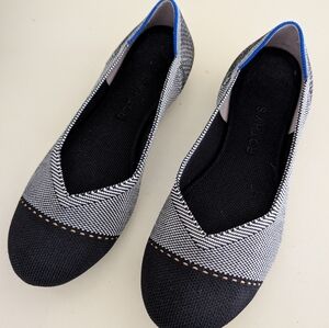 Rothy's Size 8 Black and White Women's Flats with Blue Accent